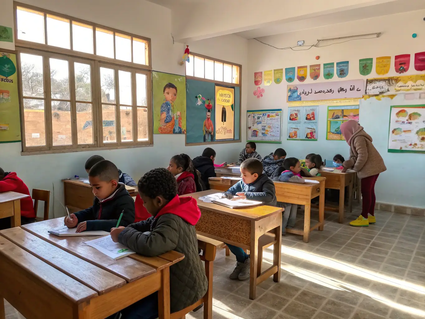 A classroom setting with children participating in an educational program, highlighting youth engagement and development.